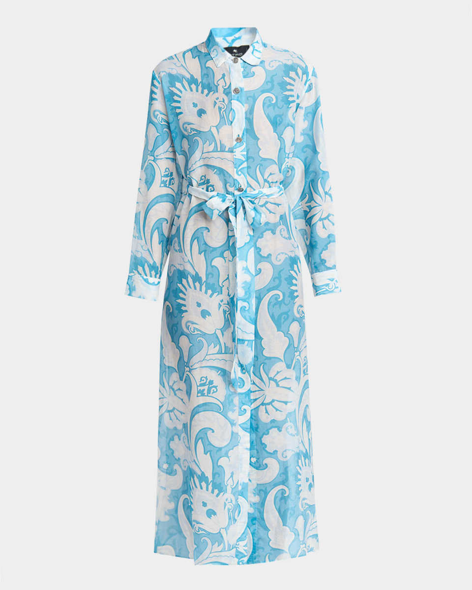 Summer Paisley Cotton Voile Belted Shirtdress
